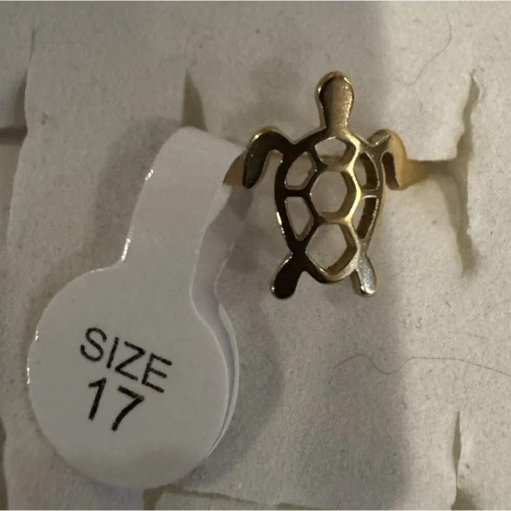 Acero Turtle Womens Ring Goldtone Stainless Steel 316L Fashion 17 US 7 NEW